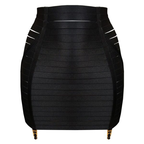 BORDELLE SIGNATURE Waspie Ajustable Classique Noir Guêpière jupe bondage noire tout en élastique satiné ajustable avec porte-jarretelle BORDELLE chez Brigade Mondaine