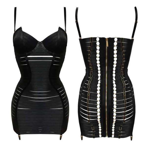 BORDELLE Signature Collection Robe ajustable en élastique noir sexy bondage avec fermeture éclair à l'arrière par BORDELLE chez Brigade Mondaine
