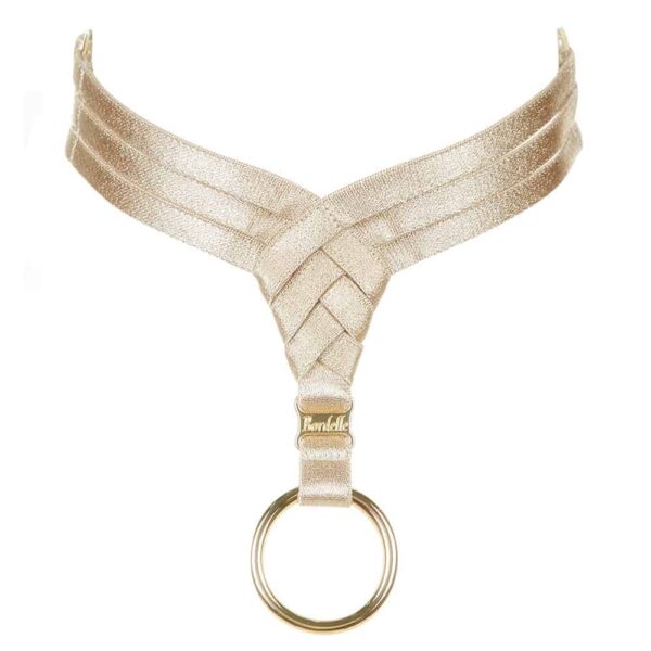 BORDELLE Asobi Halskette Karamell Karamellfarbene Bondage-Halskette mit Dreieck auf der Vorderseite und einem goldenen Ring von Bordelle bei Brigade Mondaine