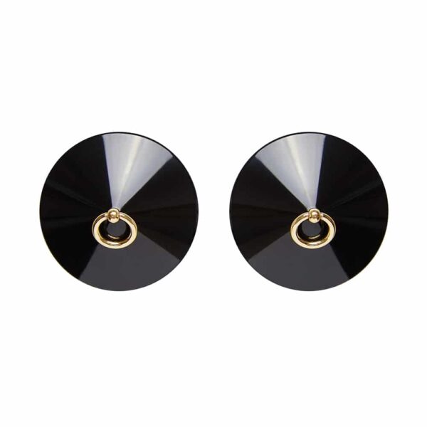 BORDELLE O Enamel Nipplets Black Nippies cache-tétons noir avec anneau central doré BORDELLE chez Brigade Mondaine