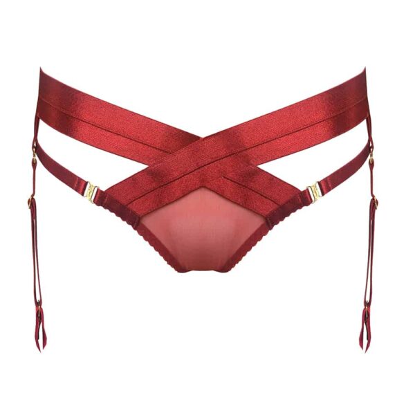 Tomoe Pants Harness Rot Bordelle Signature Tomoe Harness Slip aus Netzstoff und breiten elastischen Bändern, die am Oberteil gekreuzt sind von Bordelle Signature bei Brigade Mondaine