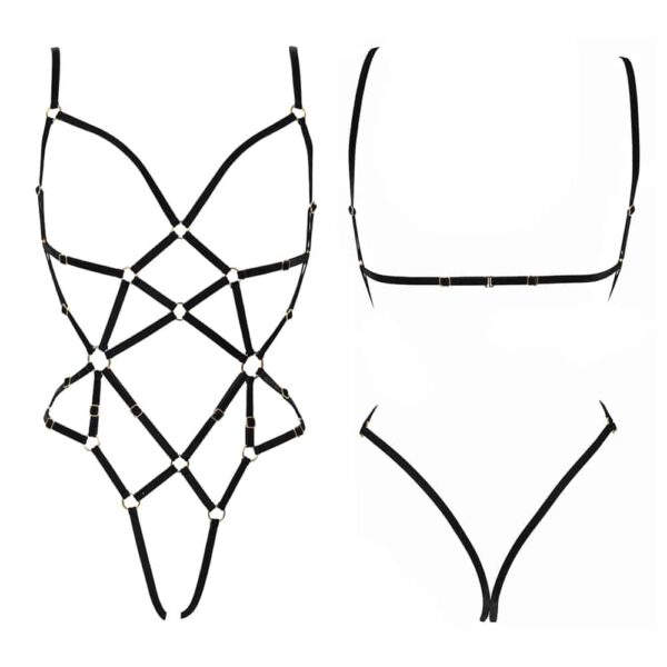 NACHTKÜRZE - Stella Playsuit Schwarz Schwarzer Neckholder-Playsuit mit Kreuzungen auf der Brust und am Bauch aus elastischem Samt COUTURE DE NUIT bei Brigade Mondaine