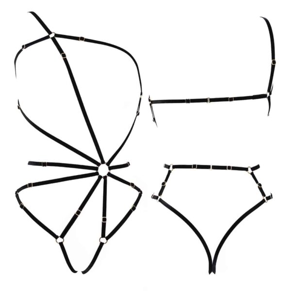 NACHTKLEIDUNG - Vera Playsuit Schwarz Playsuit Vera aus schwarzen Gummibändern mit Ring an der Seite des Bauches signiert Couture De Nuit bei Brigade Mondaine
