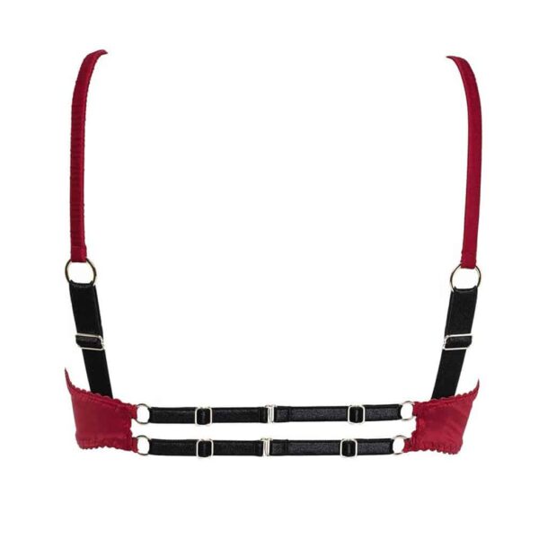 Soutien-gorge bondage corbeille en satin rouge réglable dans le dos GONZALES AFFAIRES chez Brigade Mondaine