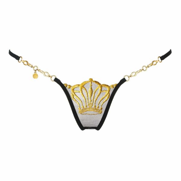 String en dentelle noire et couronne dorée par Lucky Cheeks chez Brigade Mondaine