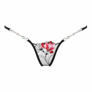 Schwarzer Spitzenstring mit rotem und roséfarbenem Blumenmuster von Lucky Cheeks bei Brigade Mondaine