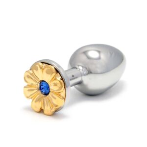 ROSEBUDS на Brigade Mondaine Daisy голубой золотой пробке в хирургической стали с золотой картиной цветка и синий кристалл