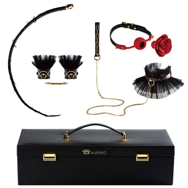 Luxus-Bondage-Accessoire-Set mit Handschellen, Halsband und Ballgag der Marke ZALO USA bei Brigade Mondaine