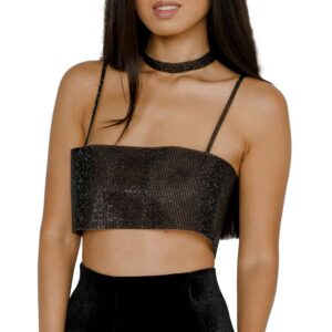 SAVOR Top noir, légèrement transparent avec cristaux Swarovski dos nu de CRYSTAL EYEZ chez BRIGADE MONDAINE