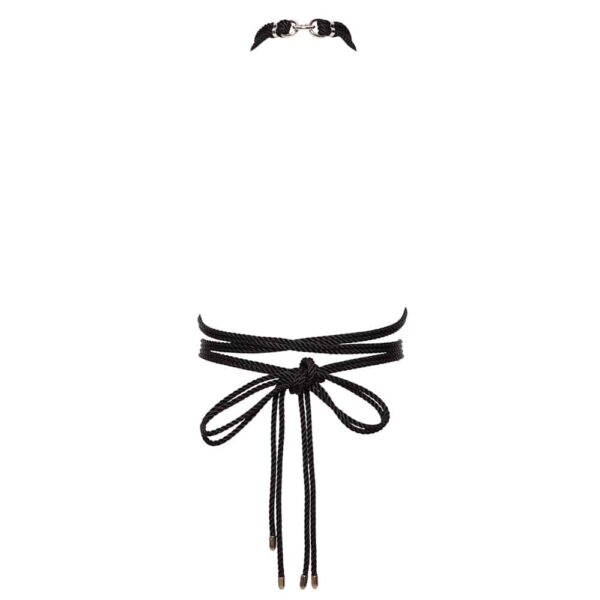 Harnais avec collier en corde noires, serré à la tailles et détails en argent