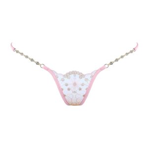 Mini String Bijou sehr tief ausgeschnitten, weiß mit rosafarbenen Details
