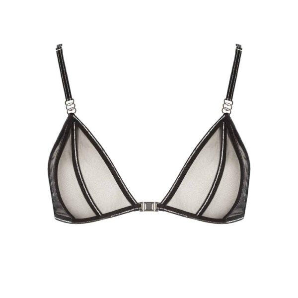 BRACLI Manhattan - Soutien-gorge Croisé Collection Manhattan de la marque Bracli. Soutien gorge noir croisé Manhattan Lurex transparent et à dentelle. La couture est soulignée par des paillettes argentées.
