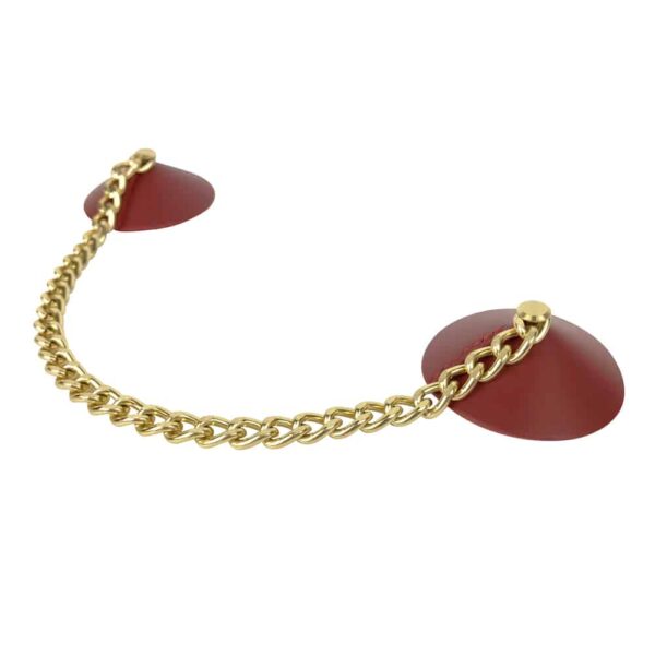 Nipple covers ELF ZHOU LONDON, made of a smooth red leather which are connected by a golden chain