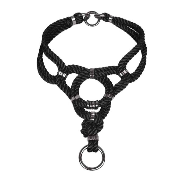 Choker Black in polycotton O ring rope and braided brass and zinc alloy details