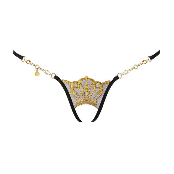 Открытые стринги Queen Of Love от LUCKY CHEEKS в швейцарской вышивке, сетке и стразах Swarovski, цепочка Zamac, ручная работа в Германии.