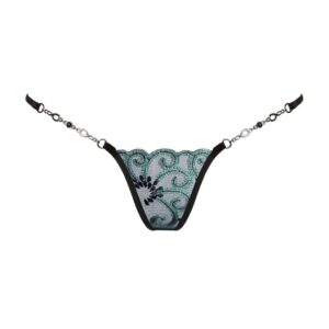 Tanga Jade Girl Bijou de LUCKY CHEEKS en bordado suizo, rejilla Swarovski y strass, cadena Zamac, hecho a mano en Alemania.