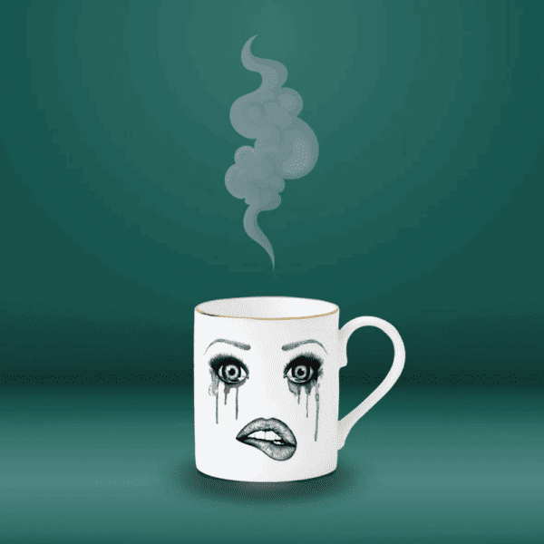 LDC - Poet Kaffeetasse Traurige, weinende Tasse mit triefendem Make-up und einer Hitzewolke darüber