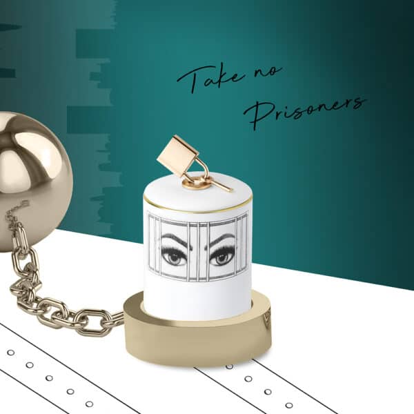 LDC - Prisoner Scented Candle Scented candle with imprisoned eyes drawn in black and white