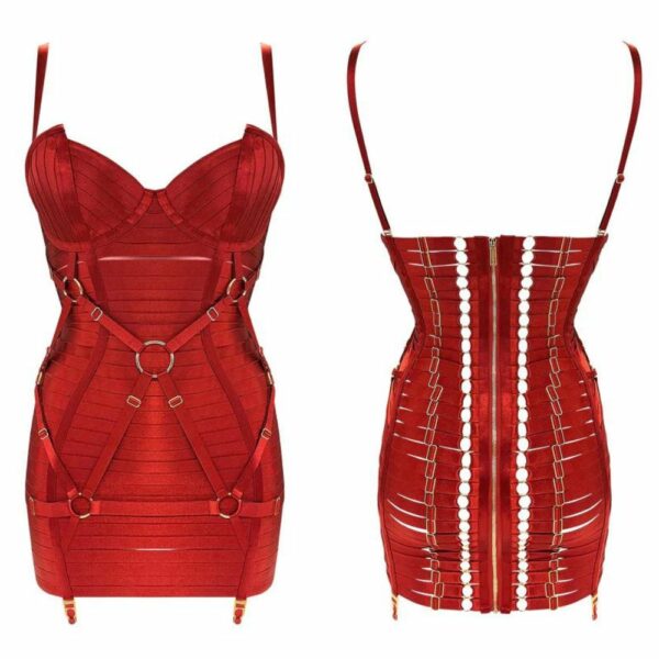 SIGNATURE HARNESS ANGELA (2) Packshot du Devant et du Dos de la Robe Angela Bondage couleur Rouge