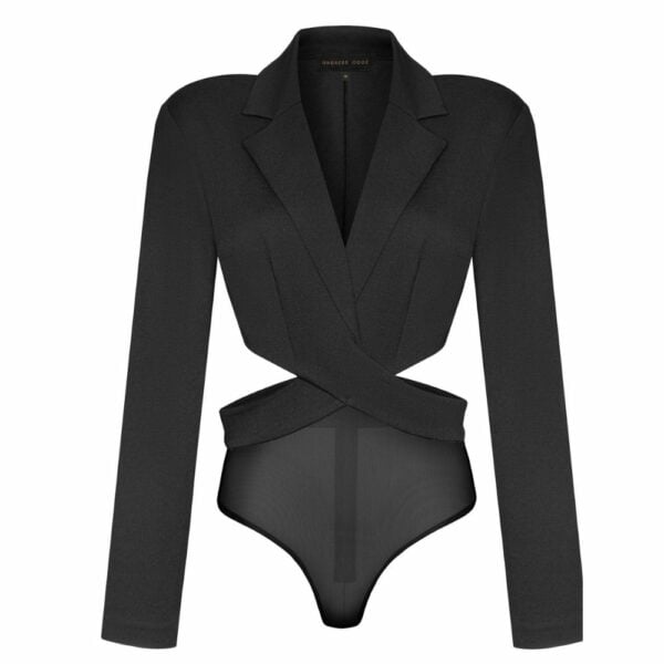 UNDRESS CODE - Body Obsessed Packshot du Devant d'un Body Blazer en Résille et Viscose Couleur Noir à Manches Longues