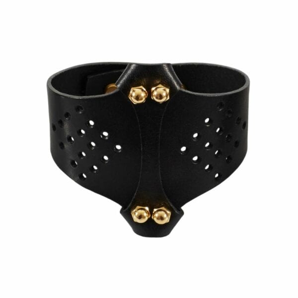 UNA BURKE - Vertical Cuff Bracelet Noir Packshot sur fond blanc de la menotte unisexe horizontale de Una Burke en cuir noir.