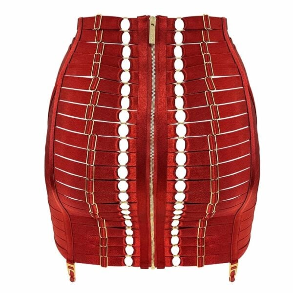 Foto de la parte trasera de la falda con arnés Waspie en rojo