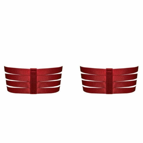BORDELLE NEW SIGNATURE (156) Packshot der Rückseite der Webbed Bondage Strumpfbänder in der Farbe Rot