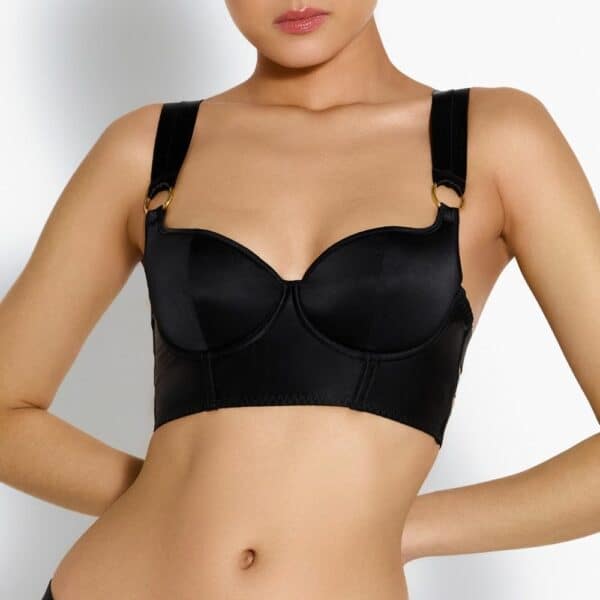 BORDELLE SIGNATURE BLACK (52) Détail d'une Photo d'une Femme de Devant portant un Soutien-gorge Push-Up Soie couleur Noir