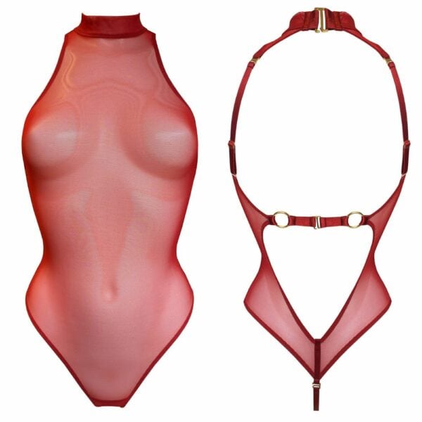 BORDELLE SIGNATURE MESH HIGH NECK BODY (2) Packshot de BORDELLE SIGNATURE body résille rouge