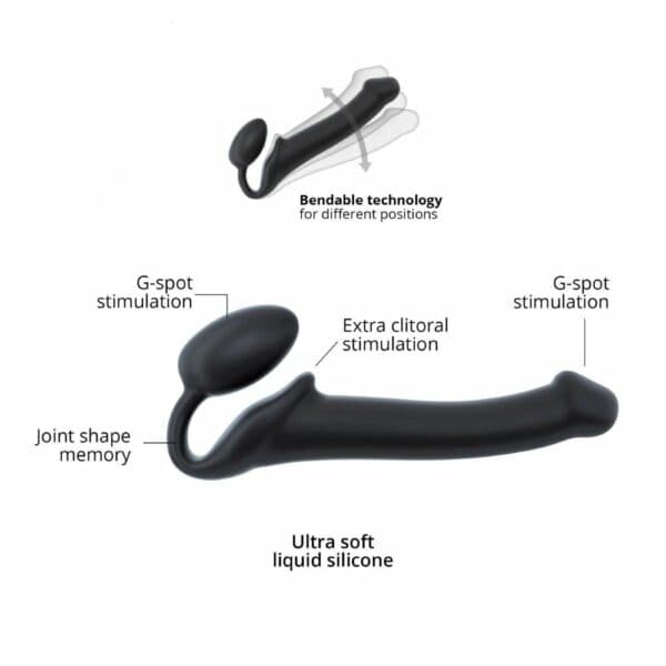 STRAP-ON-ME - Strap-on Original Black/Violet The 2019 award-winning non-vibrating strap-on combines ultra-soft silicone and a flexible memory neck for exceptional comfort. It simultaneously stimulates the clitoris and G-spot thanks to its egg-shaped part. Its ergonomic design adapts perfectly to your anatomy for a unique experience. Flexible and durable, it guarantees optimal stimulation.