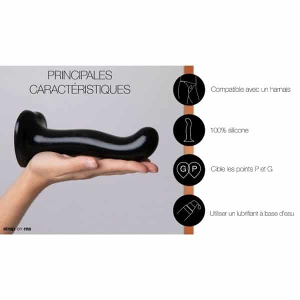 STRAP-ON-ME - Dildo Point P&G Dildo Point P&G de Strap-On-Me en silicone noir, avec courbure ergonomique pour stimuler le Point G et le Point P. Ventouse puissante pour une fixation sur surface plane et une utilisation mains libres.