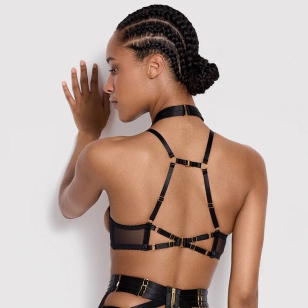 BORDELLE Signature - Soutien-gorge Ouvert Tomoe Soutien-Gorge à armatures ouvertes Noir Anneau en O distinctif Détails plaqués or 24 carats