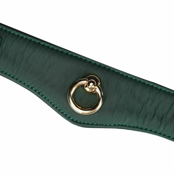 Деталь плоского снимка передней части ожерелья Mossy Chic Curved в зеленом и черном цветах с золотым кольцом