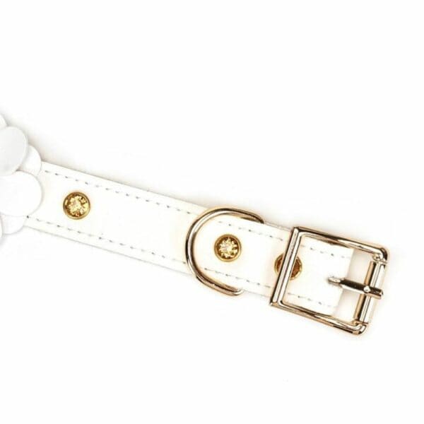 Détail du Packshot du Collier en Cuir Blanc avec Fleurs en Cuir Blanc Mis à Plat
