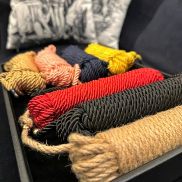 Shibari ropes in triple-twisted silk with glossy polypropylene surface