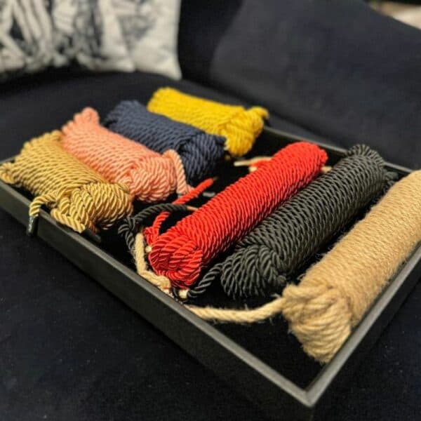 Shibari ropes in triple-twisted silk with glossy polypropylene surface