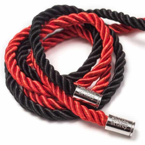 Details of a Red and Black Shibari Rope Duo Packshot