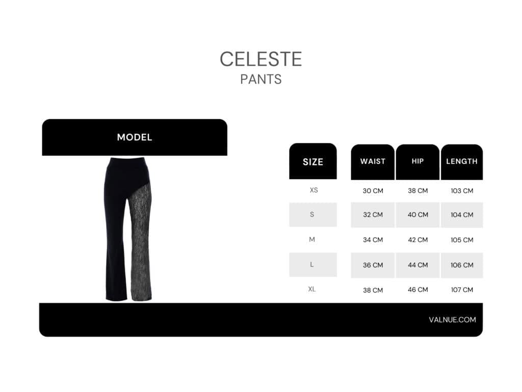 Tabla de tallas del pantalón negro Celeste