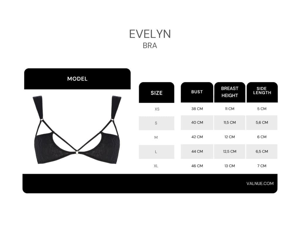 Tabla de tallas del sujetador Evelyn Black