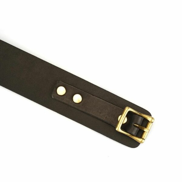 Détail sur la Boucle du Packshot du Collier en Cuir Marron avec Anneau Or Mis à Plat
