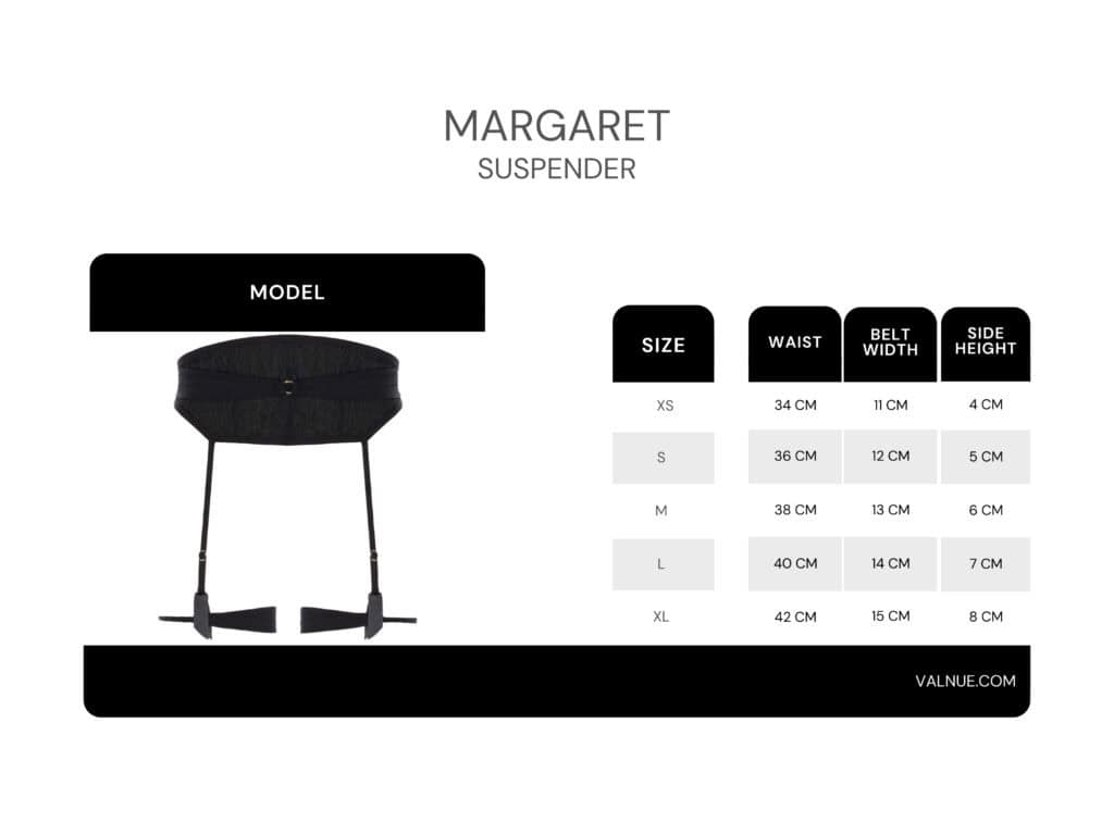 Tabla de tallas del liguero negro Margaret