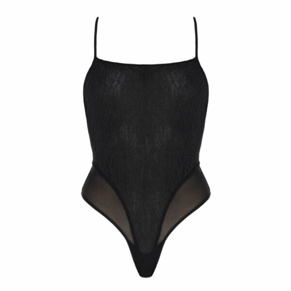 VALNUE MUSE - Body Vera Farbe Schwarz Produktfoto der Vorderseite eines Bodys aus Stoff, Musselin und Spitze in Schwarz