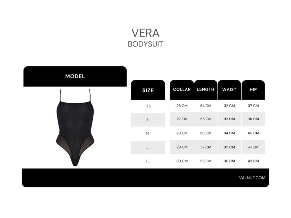 Tabla de tallas del Body Color Negro Vera