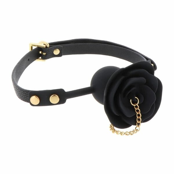 Packshot of a Gag Ball with Rose and Black Gold Chain
