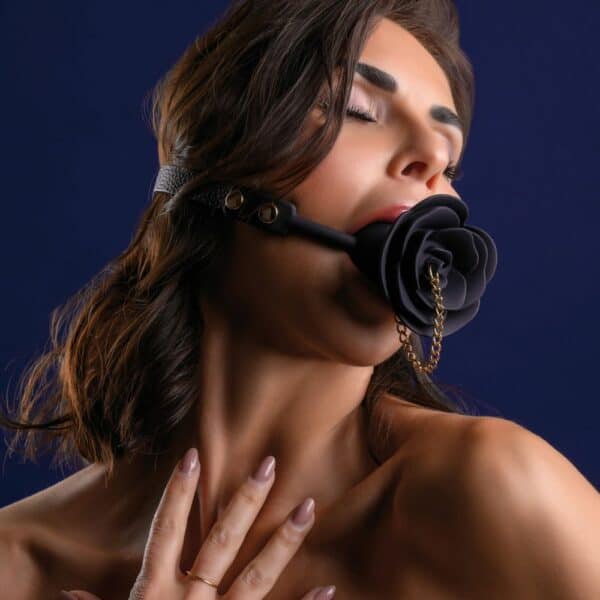 GAG Black Leather Rose Shaped Silicone Chain with Gold Chain