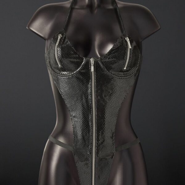 Foto Model Body Leder Serpens Schwarz Detail auf dem Zip