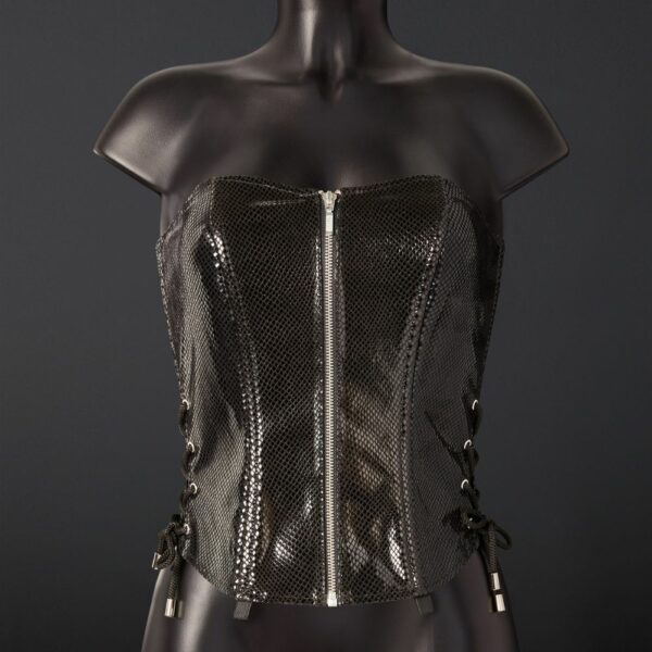 Photo Packshot Corset Cuir Vache Embossé Noir Serpens