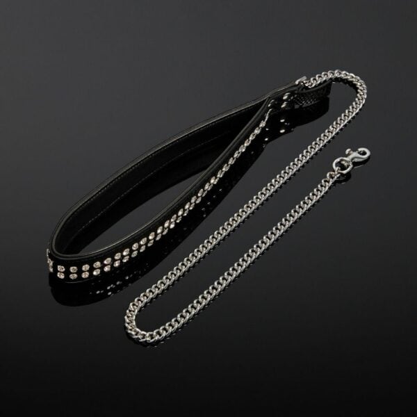 Packshot Black Embossed Cow Leather Serpens Leash Serpens with Crystals and Metal Chain