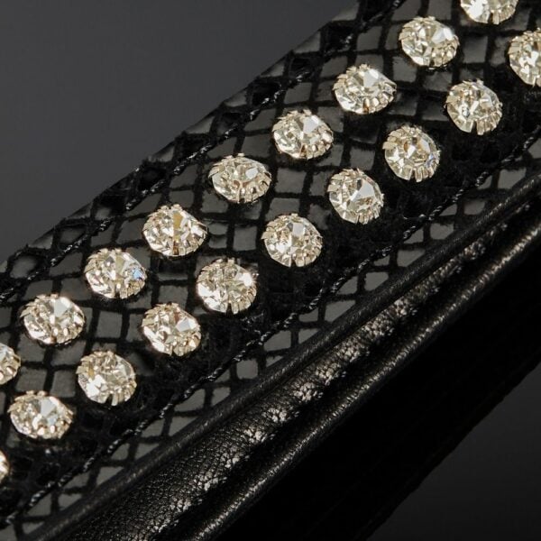 Packshot Close Up Crystals Leather Leash Serpens Cow Embossed Black Serpens and Metal Chain