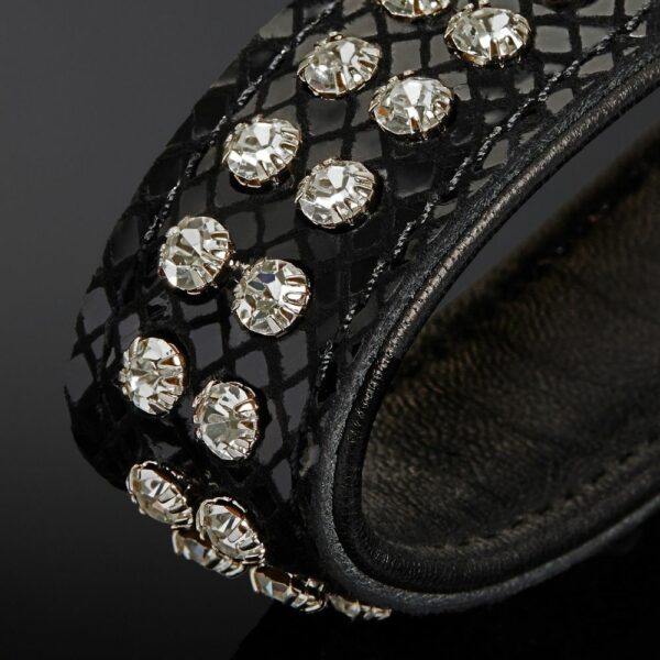 Packshot Close Up Leather Lead Serpens Cow Embossed Black Serpens with Crystals and Metal Chain